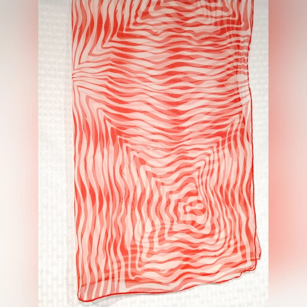 Fashion Scarf Square Red White Stripey Sheer